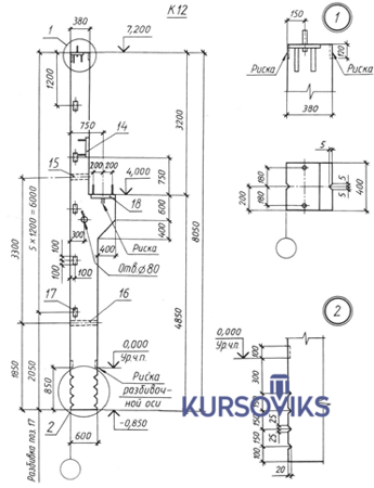 М456, Рис. 2.5 - Опалубочне креслення колони К-12